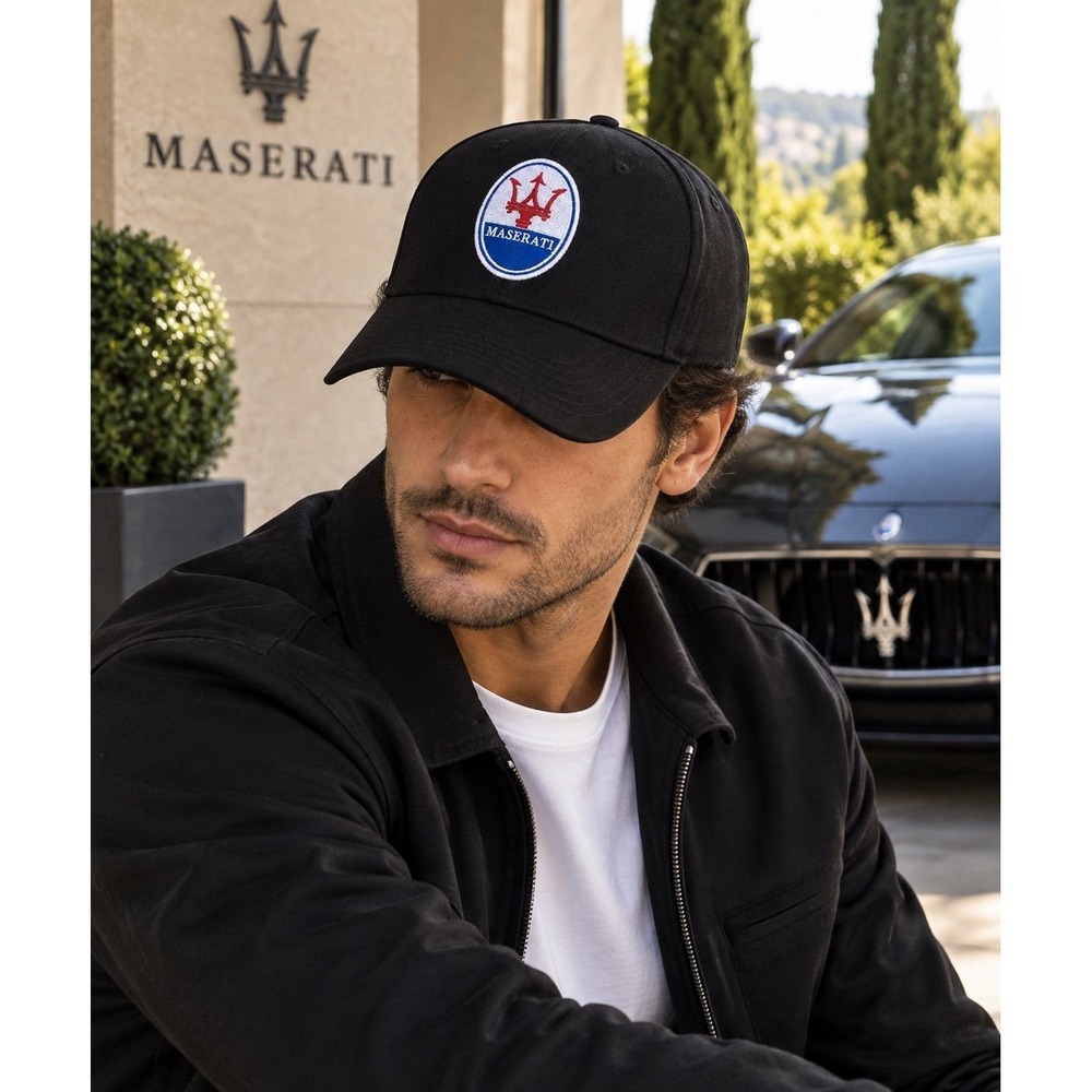Maserati Black Embroidered Logo Adjustable Baseball Cap Hat Motorsport New